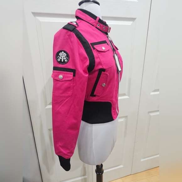 ~SOLD~ 1 RMT Raw Blue Pink Purple Moto Patch Buckle Collar Zip Up Jacket Coat S - Picture 4 of 16